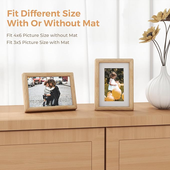 Axeman 4x6 Oak Frame Set of 3 - Rounded Corner 4 x 6 Picture Frame Matted to 3.5x5 - USA-Sourced Oak Wood 4x6 Photo Frame with Tempered Glass for Tabletop or Wall Mount Display