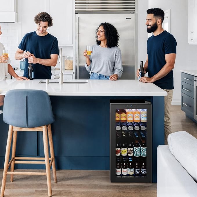 Yeego Beverage Refrigerator Cooler, 105 Cans Mini Fridge with Glass Door Beverage Fridge with Adjustable Shelves for Soda Beer or Wine, Beverage Cooler with Digital Temperature Control for Home Office