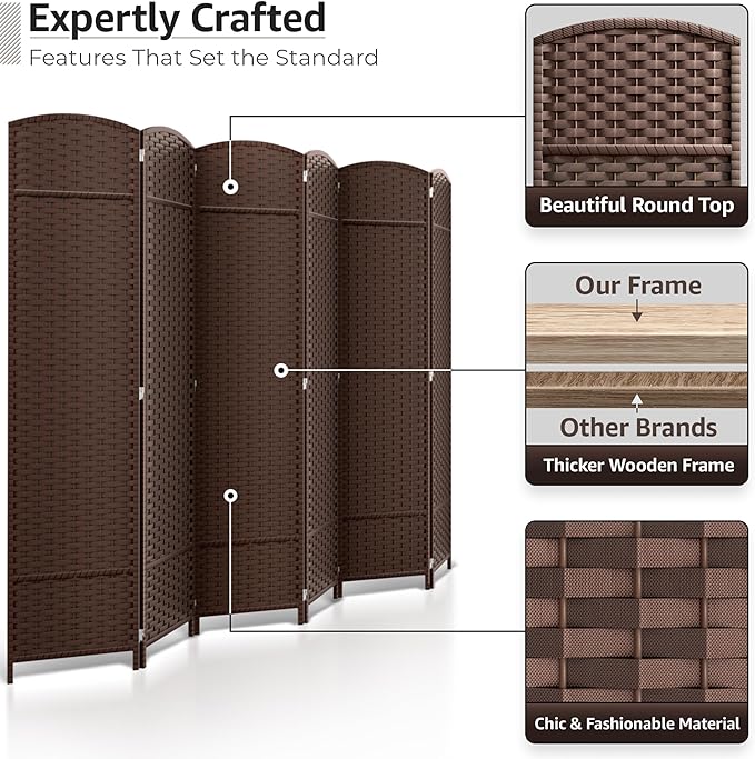 Sorbus 6 Panel Room Divider 6 ft. Tall - Privacy Screen, Extra Wide Double Hinged Panels, Mesh Hand-Woven Design, Partition Room Dividers and Folding Privacy Screens, Wall Divider for Room Separation