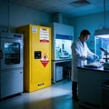 159 Gal Flammable Liquid Safety Single-Door Storage Cabinet Yellow - Double-Layer Alloy Steel, 3-Point Locking System & Adjustable Shelves for Lab Chemicals, Gasoline Cans, Hazardous Material Storage