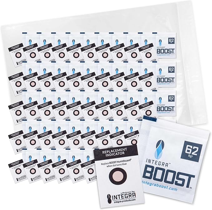 Integra Boost 2-Way Humidity Control Pack - Preserve Flavor & Control Humidity at 62% RH - Moisture Absorber for Herbs, Spices & More - 8 Gram (Pack of 50)