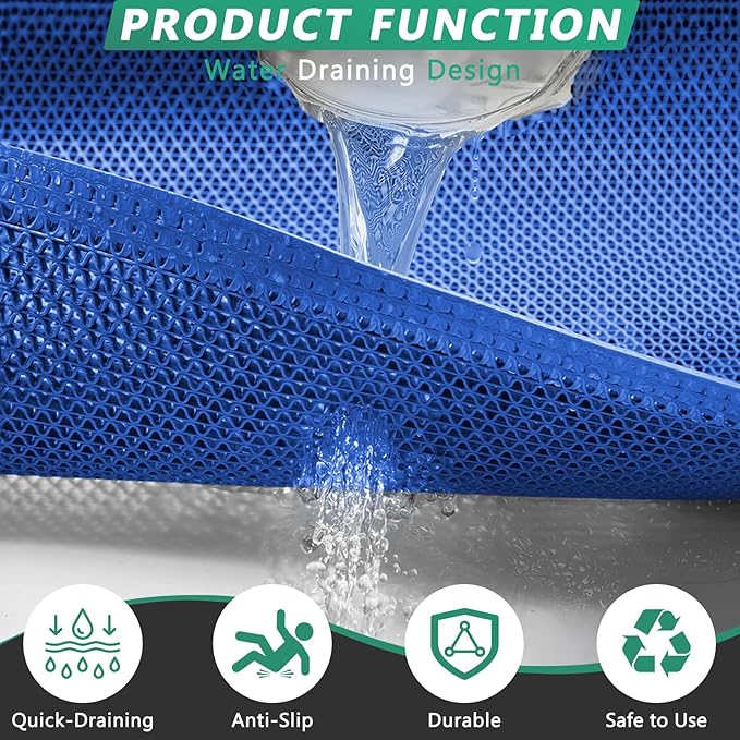WochiTV Non Slip Drainage Mats, Front Door Mat, PVC Pool Floor Mat 0.2'' Thick Rubber Outdoor Indoor, Parking Space Mat for Bathroom Garage Basement Backyard Commercial Kitchen, 1.9x2.5Ft Blue