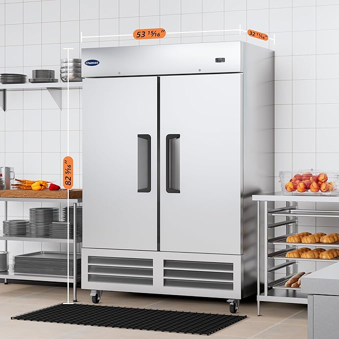54" W Commercial Refrigerator with 2 door Stainless Steel 49 Cu. Ft Reach-in Refrigerator 6 Adjustable shelves Fan Cooling Fridge for Restaurant, Commercial Kitchen, Shop, ETL Certification