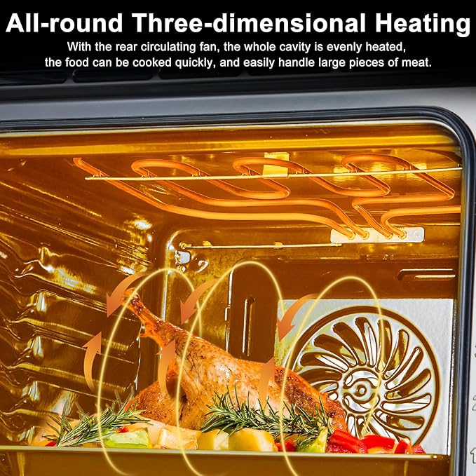 Stainless Steel Toaster Oven, Large Capacity 70L with 3D Heating, Air Fryer Oven Combo for Countertop & Built-in Use,Multi-Function Cooking Modes, Triple-Insulated Glass Door & Easy-Clean Interior