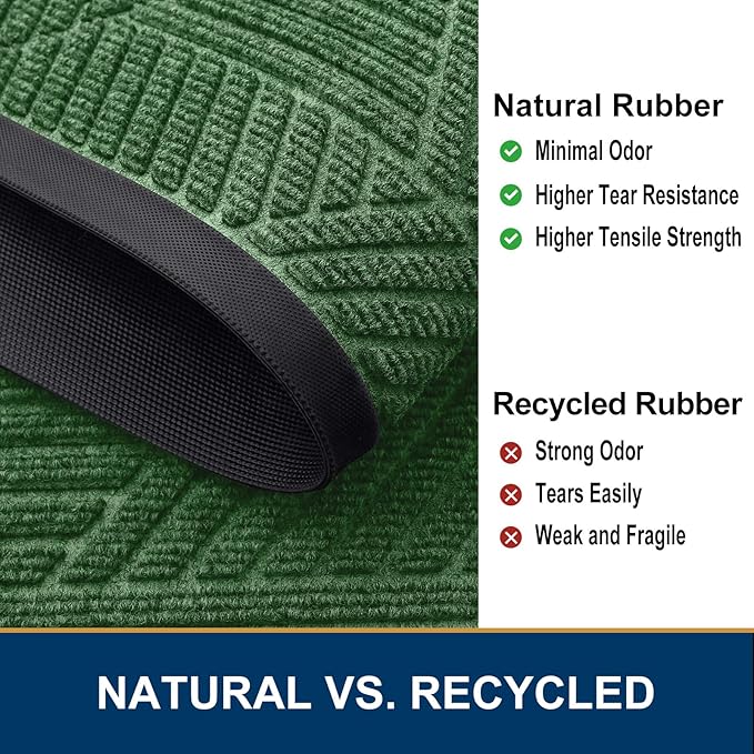 Smiry Half Circle Front Door Mat Outside Entrance, Heavy Duty Sturdy Natural Rubber Doormat, Trap Dirt and Moisture, Low Profile Mats for Indoor Outdoor Entry, Irregular Triangle (47x32, Green)