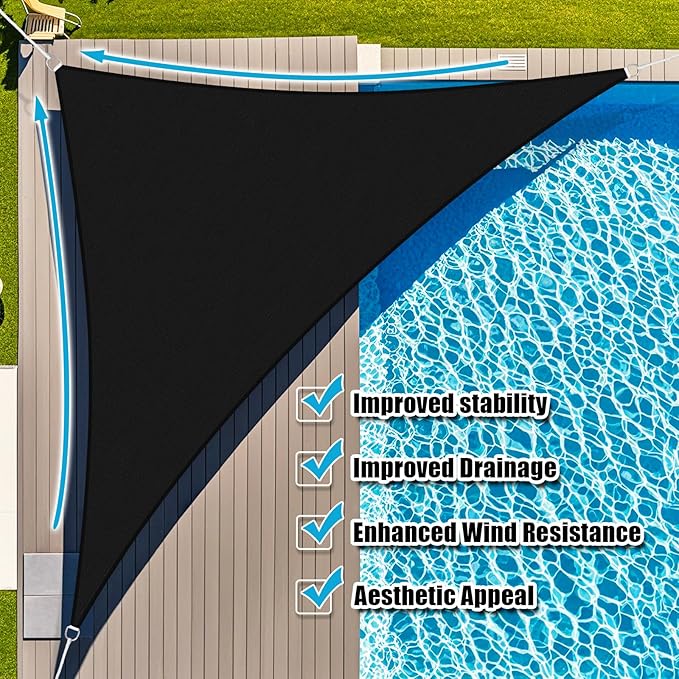 Amagenix Sun Shade Sail 6'X7'X9.2' Curved Edge Outdoor Shade Canopy Black Breathable 95% UV Block Shade Cloth for Patio Garden Backyard (We Make Custom Size)