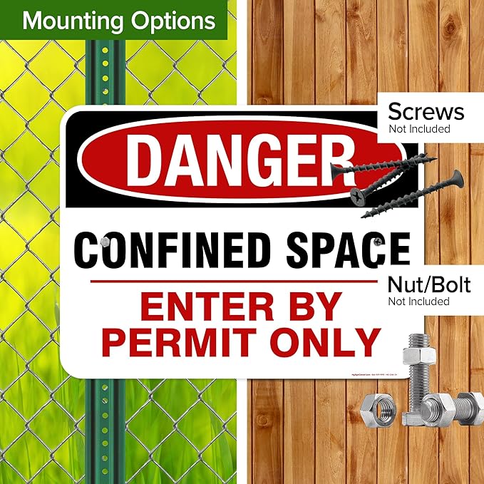 Danger Confined Space Enter By Permit Only Sign, 18x24 Inches, Rust Free .063 Aluminum, Fade Resistant, Made in USA by My Sign Center