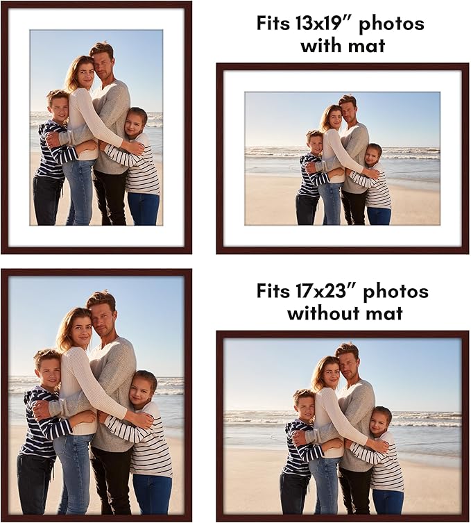 Americanflat 17x23 Picture Frame with Polished Plexiglass - Set of 5 - Use as 13x19 Frame with Mat or Display 17x23 Photo Without Mat - Galleria Collection - Picture Frames for Wall Display - Mahogany