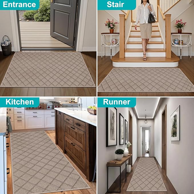 Azadx 4'x6' Front Entryway Door Mat Non Slip Indoor Door mats Washable Entry Mats Welcome Doormat Dirt Trapper for House Entry Low Profile Doormat Indoor Entrance Mat