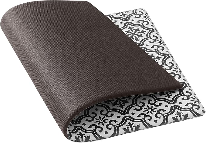 Kitchen Mats Anti Fatigue Floor Rugs 18x30x1/2-Inch Comfort Standing Rugs Non Slip Waterproof for Laundry Bath Room Garages (White/Black)