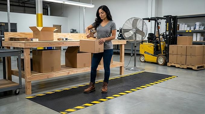 Rhino Mats, Anti-fatigue Mat Industrial, Ergonomic Safety Yellow Floor Mat, 2’ x 4’, Non-Slip Workstation Industrial Floor Mat for Back Pain