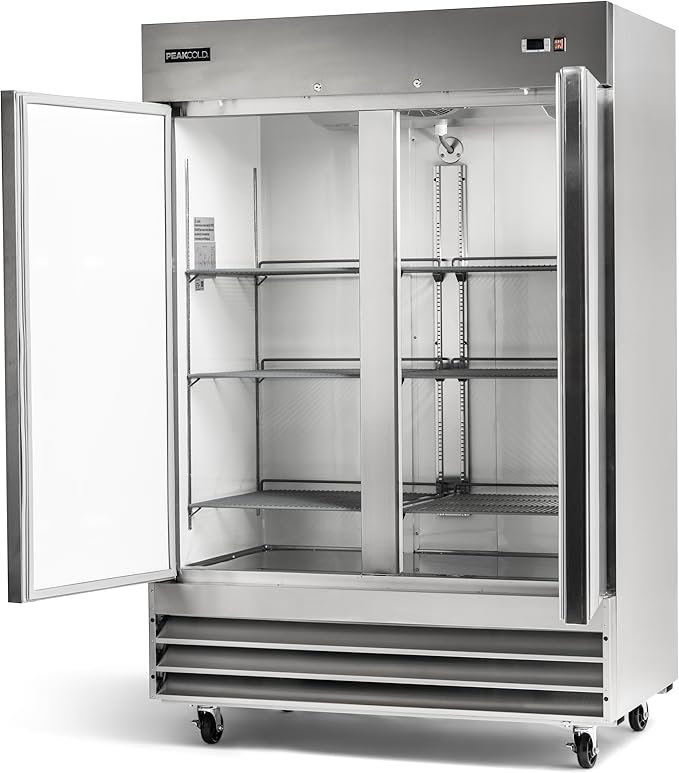 PeakCold 2 Door Commercial Stainless Steel Freezer, White Interior; 47 Cubic Ft, 54" Wide