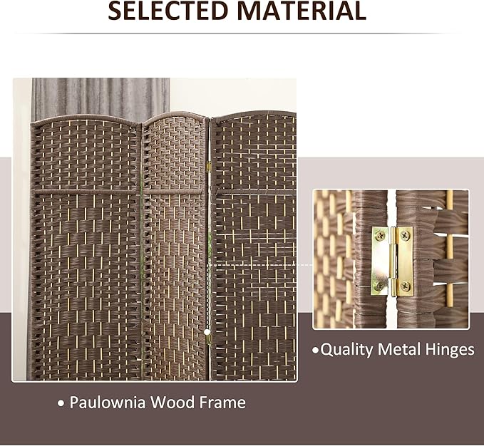 HOMCOM 3 Panel Room Divider, 6' Tall Folding Privacy Screen, Woven Freestanding Wall Partition for Home Office, Bedroom, Brown