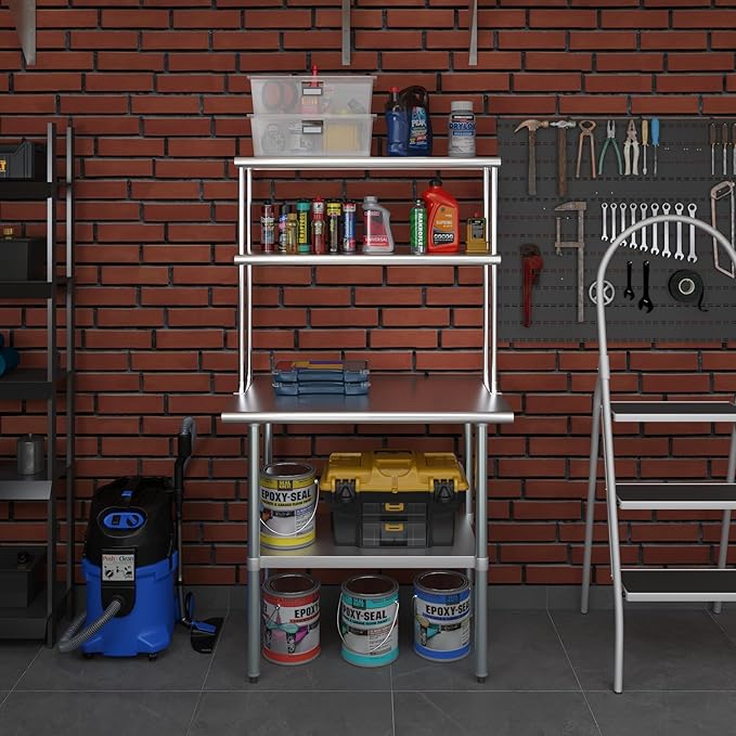 Amgood Stainless Steel Work Table Double Tier Overshelf | NSF (24" x 36" Work Table + 12" Overshelf)