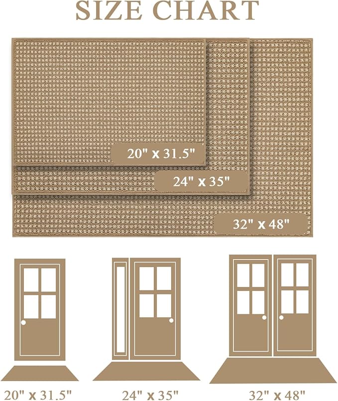 hicorfe Dirt Trapper Indoor Doormat,24"x35" Welcome Door mat,Non Slip Backing Washable Door Mats,Absorbent and Resistant Low-Profile Entrance Inside Floor Mat for Front Back Door and Entryway (Brown)
