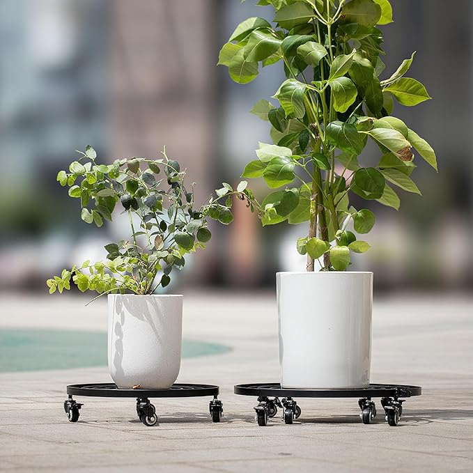 22 Inch Plant Rollers with Wheels - Heavy Duty Steel Round Dolly for Easy Indoor/Outdoor Movement, Removable Handle & 360° Swivel Wheels, Perfect for Large Pots, Planters & Trees