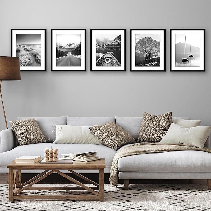 Americanflat 13x16 Picture Frame with Polished Plexiglass - Set of 5 - Use as 10x13 Frame with Mat or Display 13x16 Photo Without Mat - Galleria Collection - Picture Frames for Wall Display - Black