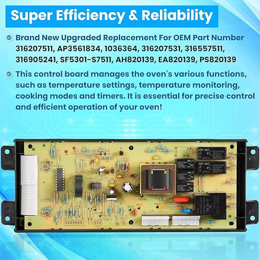 316207511 Range Stove Oven Control Board Replacement for Frigidaire Electrolux Kenmore Kelvinator Tappan Sears Electronic Clock/Timer Display Repair Upgrade 316207531 316557511 AP3561834