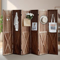 6 Panel Pegboard Room Divider, 5.6Ft Pegboard Display Folding Privacy Screens, Wood Room Divider Peg Board Display Freestanding for Trade Show Craft Show Home Wall Organizer, Brown