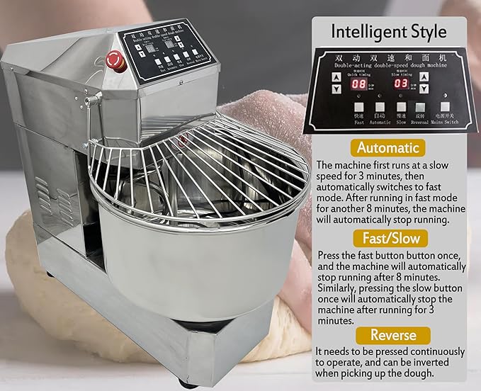 TECHTONGDA Commercial Dough Mixer Food Mixer with Time Setting, 40L Stainless Steel Stand Mixer for Bakery, Pizzerias & Kitchens, Heavy Duty Pizza & Bread Dough Mixer with Double Action, Double Speed