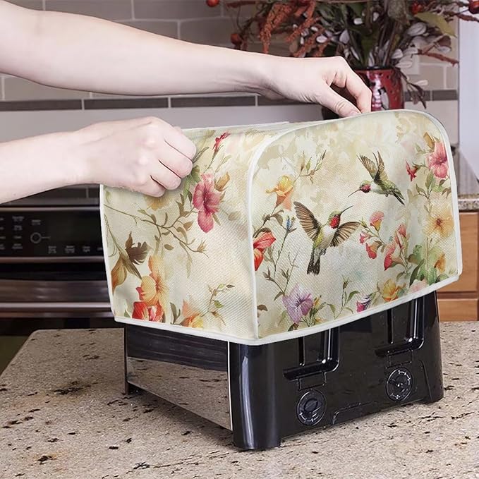 Hummingbird Flower Print 2 Slice Toaster Cover for Home Kitchen Accessories Decor Small Kitchen Appliance Bread Maker Cover
