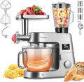 VIVOHOME 9 in 1 Multifunctional Stand Mixer with Fermentation, 6 Speed 7.5 Quart Kitchen Electric Food Mixer with Timer, Meat Grinder, Juice Blender, Vegetable Slicer, Pasta and Cookie Maker, Silver