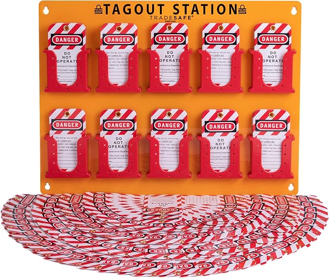 TRADESAFE Lockout Tagout Tags Station, 150 Danger Do Not Operate Tags Included, Wall-Mountable Loto Tags Board, 10 Impact-Resistant Holders, Acrylic Lockout Tagout Board