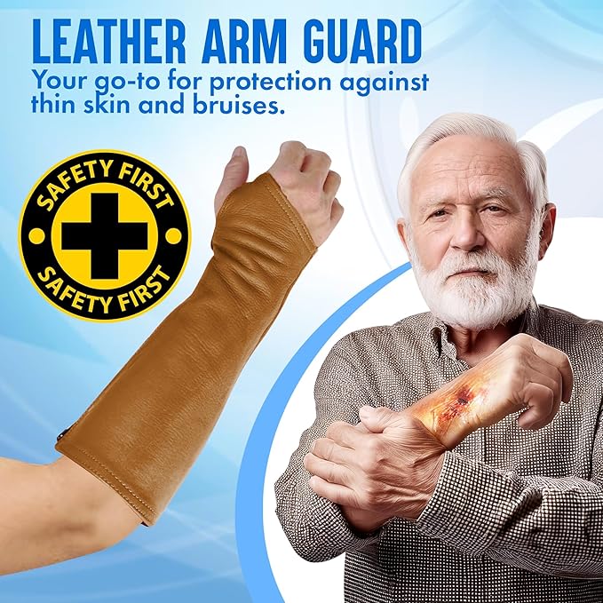 Arm Chaps Leather Protective Sleeves Arm Guard - Prevent Cuts, Scratches & Bruises - Genuine Cowhide - Ideal for Gardening & Construction - Left & Right Form-Fitting. Brown (1 Pair/Small).