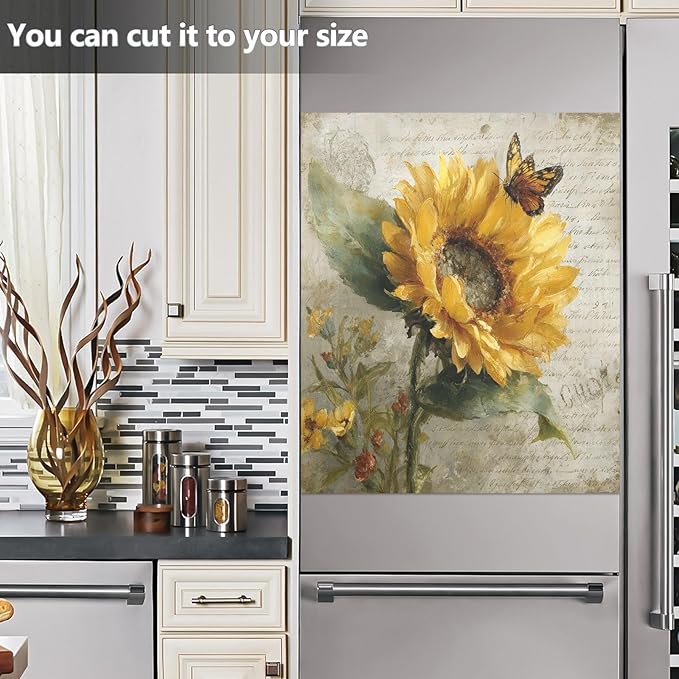 Floral Fall Sunflower Yellow Dishwasher Magnet Cover for Front Panel Magnetic Dishwasher Cover Decorative Refrigerator Magnet Covers Dishwashers Magnetic Sticker for Home Kitchen Decor, 23" x 26"