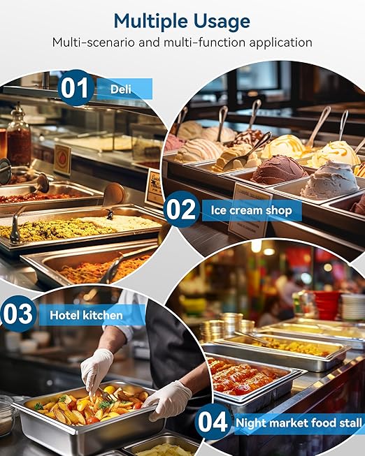 4 Pack Hotel Pans with Lids, 1/1 Full Size 4" Deep Steam Table Pan, 19 Gauge Thickened Stainless Steel Anti Jam Steam Pan, Commercial Food Storage Containers