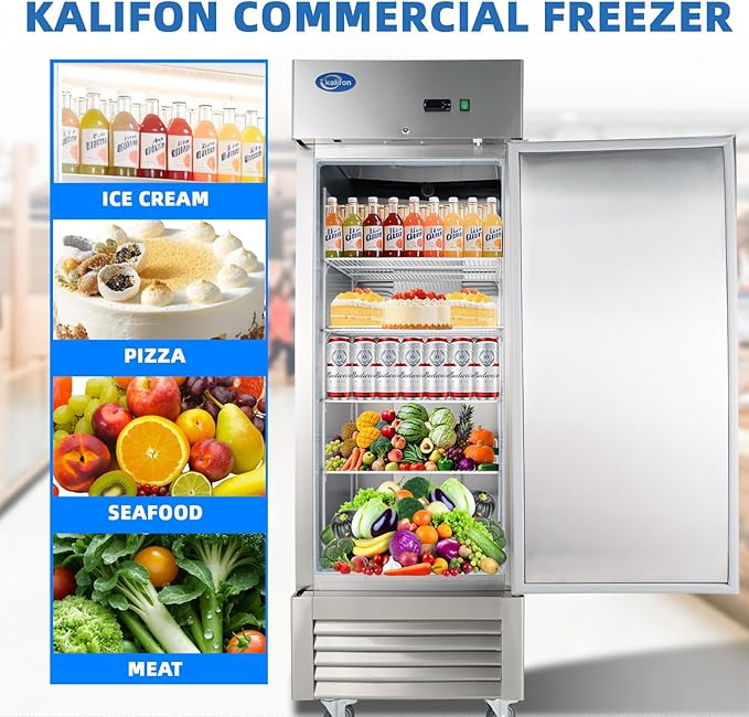 Commercial Refrigerator, 27" W Industrial Fridge, 23 Cu.Ft Commercial Reach in Stainless Steel Freezer, Commercial Freezer Upright with 5 Shelves for Restaurant, Bar, Supermarket