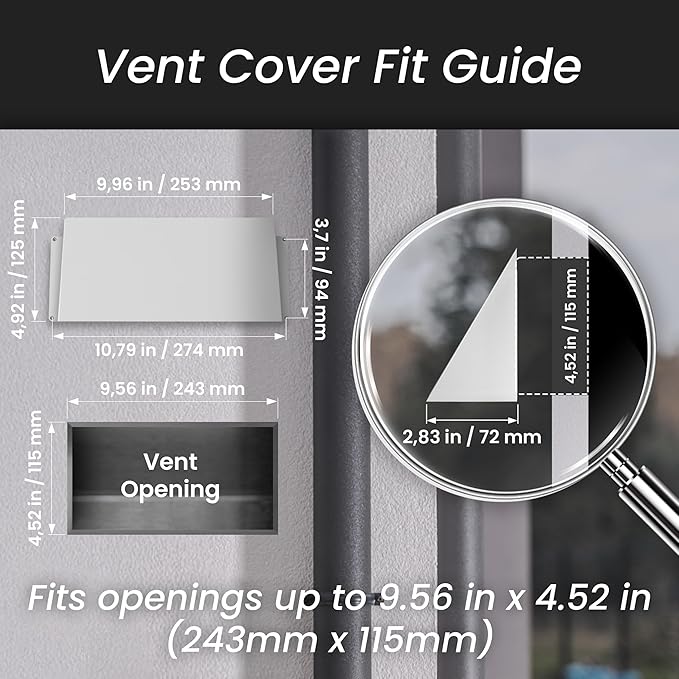 10" x 5" White Galvanized Steel Vent Cover - Duct Exhaust/Inlet Rain Deflector - Weatherproof Guard for Open Ventilation Systems - Indoor/Outdoor Vent Hood - Air Vent Grille Protection Roof