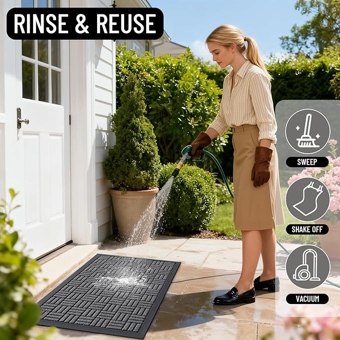 OLANLY Front Door Mat Outside Entrance 47x17, Absorbent, Heavy Duty Sturdy Natural Rubber Doormat Indoor Outdoor, Stain and Fade Resistant, Non-Slip Backing Low Profile Floor Mat for Entryway, Grey