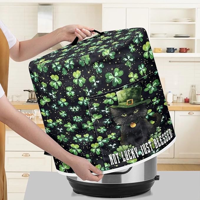 Green Shamrock Pattern Kitchen Appliance Dust Cover with Pockets, St. Patrick's Day Electric Pressure Cooker Cover Compatible with Crock Pot, Rice Cooker Cover, for 3 Qt Pot