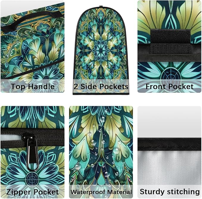 Kitchen Aid Mixer Cover Turquoise Mandala Flower Stand Mixer Cover Compatible with 6-8 Quarts Stand Mixers, Dust Covers with Zipper Pocket Foldable Washable Kitchen Aid Organizer Bag