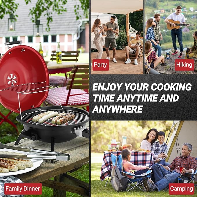 Outvita Indoor/Outdoor Electric Grill, 1600W Portable Removable Stand Grill with Double Layer Design for Countertops, BBQ, Patio & Backyard (Red)