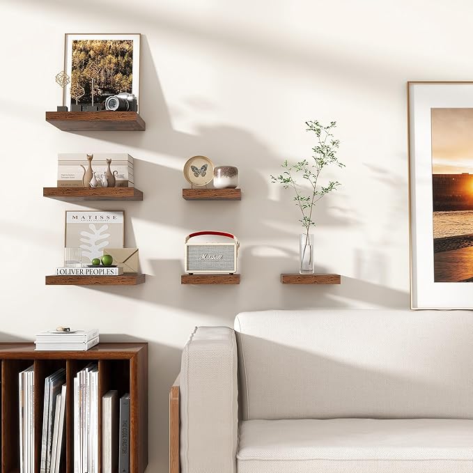 Square Floating Shelves for Wall 12"W x 12"D x 1.2"H, Engineered Wood Wall Shelves with Invisible Brackets for Living Room Bedroom Bathroom Office Kitchen Storage Decor, Rustic Brown Finish, Set of 3