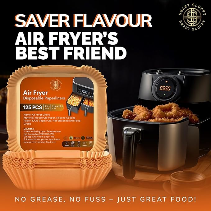 9 inch Square Air Fryer Liners Disposable Parchment Paper Liner Airfryer 8-12 QT Basket inserts Filter Sheets EXTRA THICK 40 GSM - Pack of 125