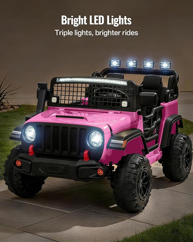 2 Seater Ride on Car Toy, 12V Electric Car for Kids 4-8 with Remote Control, Capacity 110 lb, LED Light - Light Pink
