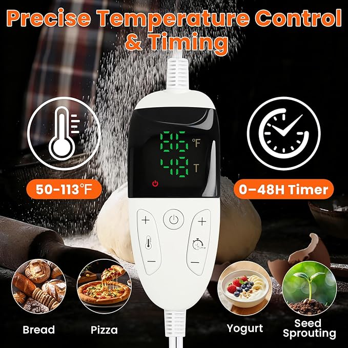 Folding Dough Proofing Box - Bread Proofer with 50-113℉ Temp Control,48H Timer and Metal Rack for Pizza, Sourdough, Yogurt, Seed Starting, Bread Baking