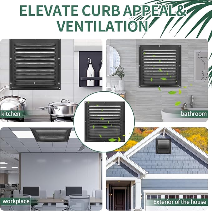 Gable Vents (10" x 10" 2Pcs) Aluminum Walls, Lofts, Garages More, More with Screens, Metal Shed Vents, Outdoor Houses, Loft Ceiling Reinforcement, Square Vents, Blinds, Exterior Grille(Black)