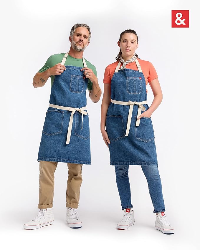 hedley & bennett Essential Apron - Heavy-Duty Denim Kitchen Apron with Pockets & Towel Loop - Professional Chef Workwear for Cooking & Grilling - Georgia Blue