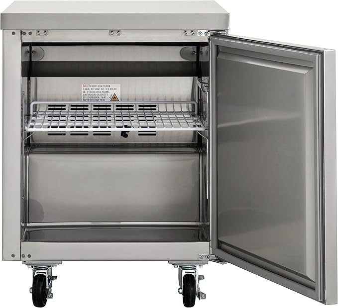 Kratos Commercial Undercounter Freezer, 1 Door 27" Wide All Stainless Steel Mobile Freezer for Restaurants, 5.5 Cubic Ft, 115V (67K-304)