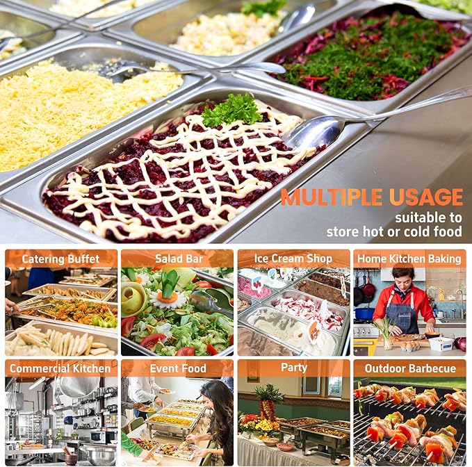 6 Pack Hotel Pans, 1/1 Full Size 2.5 Inch Deep Steam Table Pan, Stainless Steel Commercial Food Pan Anti Jam Steam Pan, Breading Trays for Hotel, Party, Buffet, Catering Supplies