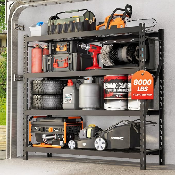 DYNALOAD 8000 Lbs Heavy Duty Garage Shelving, 4-Tier Adjustable Metal Storage Shelves, Industrial Steel Rack for Garage Basement Warehouse, 77" W x 24" D x 72" H