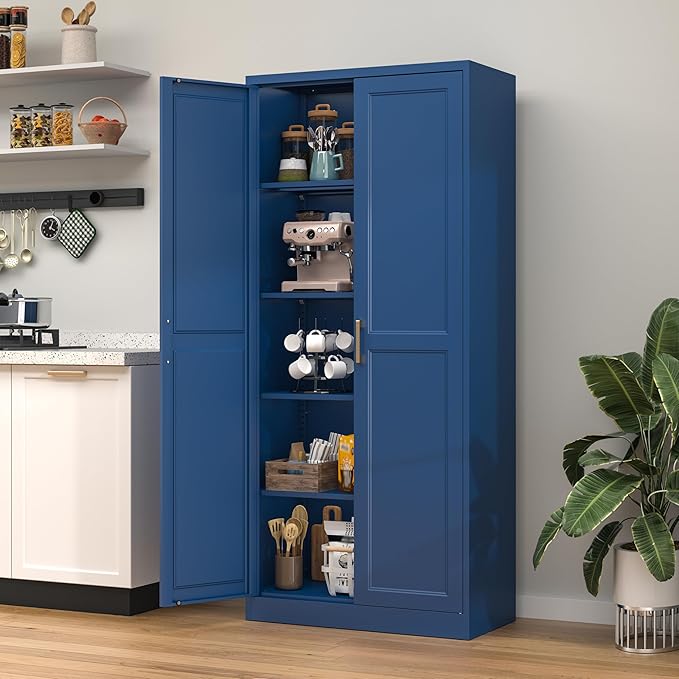 71” Metal Tall Kitchen Pantry Cabinet,Storage Cabinet with Doors and Adjustable Shelves,Modern Kitchen Hutch Cabinets,Freestanding Cupboard for Dining Room