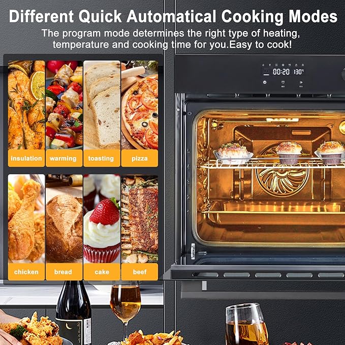 Stainless Steel Toaster Oven,Large Capacity 70L with 3D Heating, Air Fryer Oven Combo for Countertop & Built-in Use,Touchscreen Digital Control,Multi-Function Cooking Modes,Triple-Insulated Glass Door