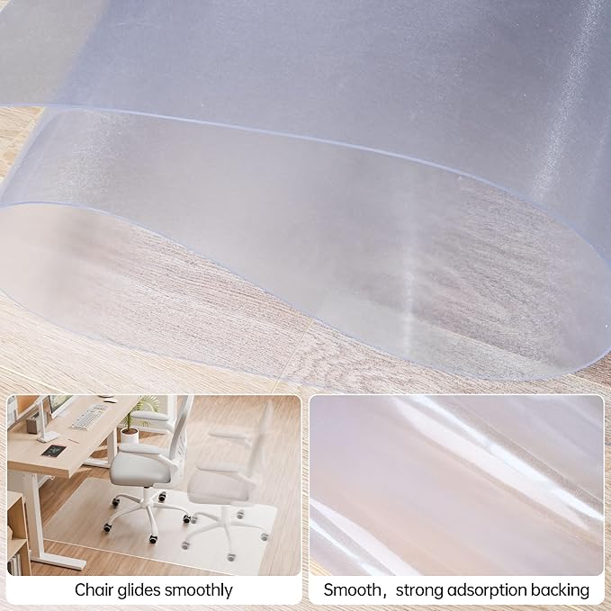 Office Chair Mat for Hardwood Floor, 55” x 35” Crystal Clear Hard Floor Chair Mat, Transparent Floor Protector Mat Flat Without Curling
