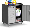 Garage Cabinets,Metal Garage Storage Cabinet with Wheels,Lockable Rolling Tool Cabinet with Drawer and Adjustable Shelves,Heavy Duty Tool Chest for Home Office Utility Room,Black/Grey
