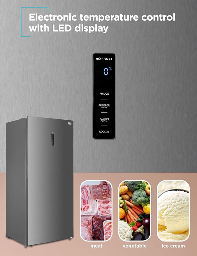 BLACK+DECKER 21.2 Cu. Ft. Convertible Freezer Refrigerator, Upright Freezer with Glass Shelves, Reversible Door, ENERGY STAR rated, Frost Free, BUC2120MS, Stainless Look
